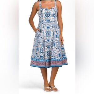 AVEC LES FILLES Sea BEACH LIFE Palm Trees Midi Dress